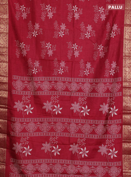 Semi dola saree maroon with floral prints & self emboss and zari woven border