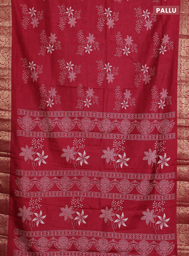 Semi dola saree maroon with floral prints & self emboss and zari woven border
