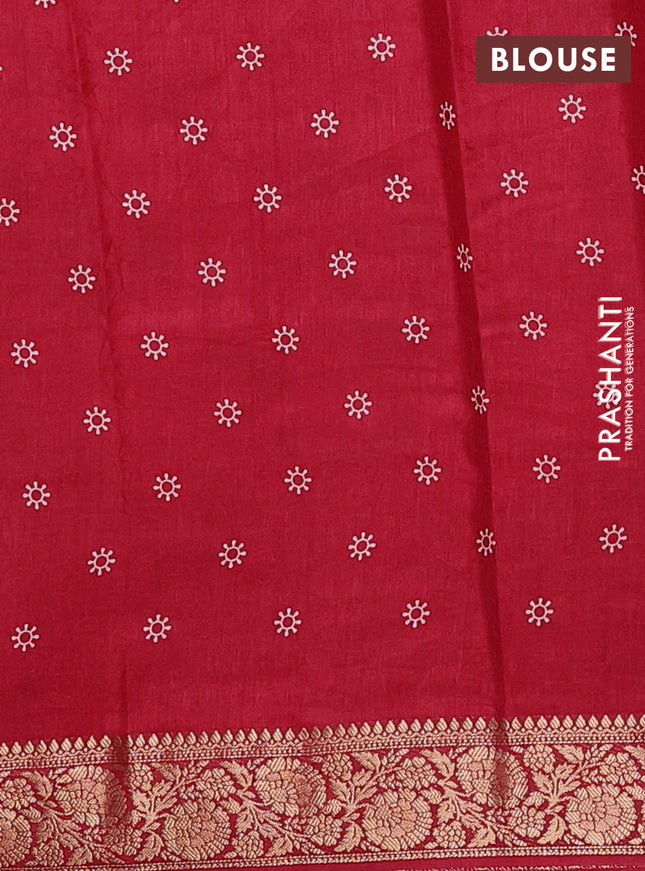 Semi dola saree maroon with floral prints & self emboss and zari woven border