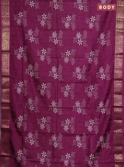 Semi dola saree wine shade with floral prints & self emboss and zari woven border