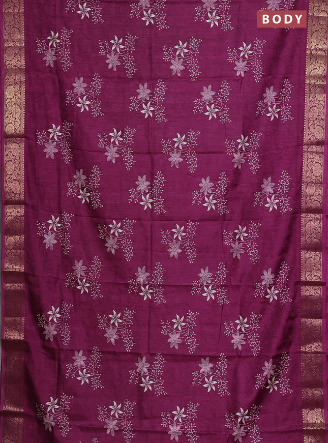 Semi dola saree wine shade with floral prints & self emboss and zari woven border
