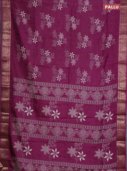 Semi dola saree wine shade with floral prints & self emboss and zari woven border