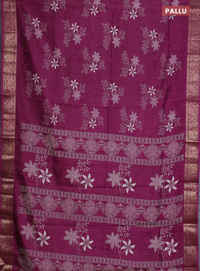 Semi dola saree wine shade with floral prints & self emboss and zari woven border