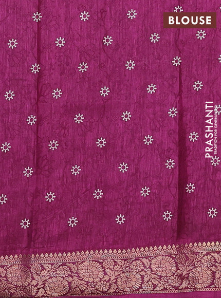 Semi dola saree wine shade with floral prints & self emboss and zari woven border