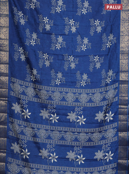 Semi dola saree peacock blue with floral prints & self emboss and zari woven border