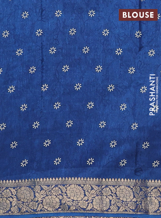 Semi dola saree peacock blue with floral prints & self emboss and zari woven border