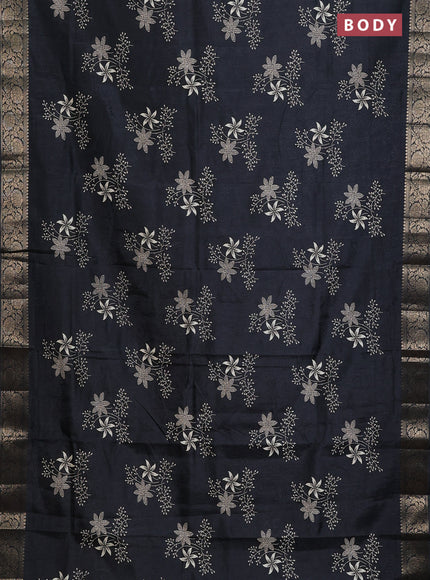 Semi dola saree black with floral prints & self emboss and zari woven border