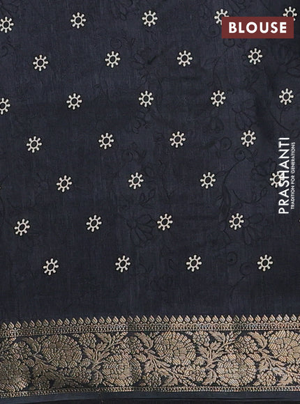 Semi dola saree black with floral prints & self emboss and zari woven border