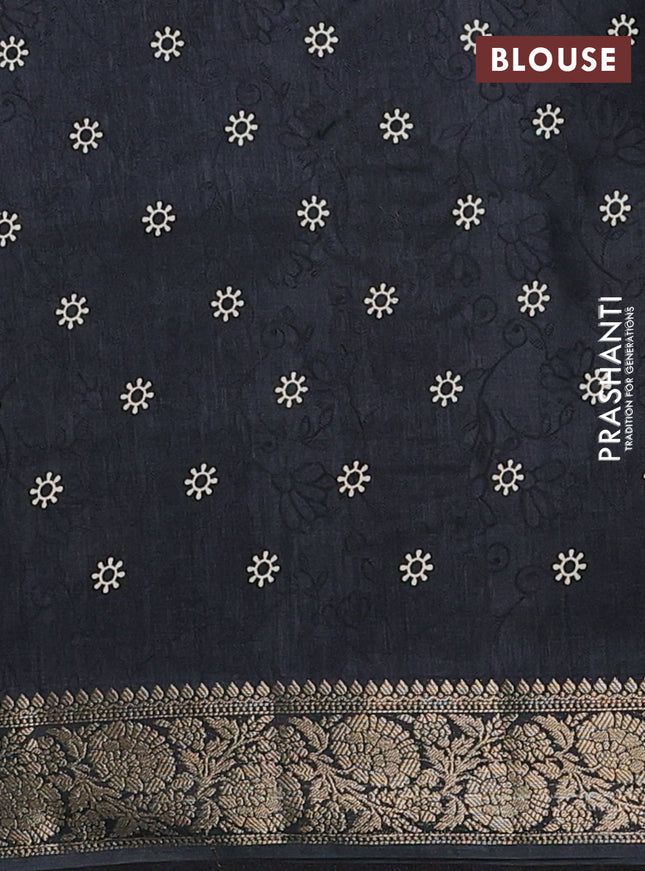 Semi dola saree black with floral prints & self emboss and zari woven border