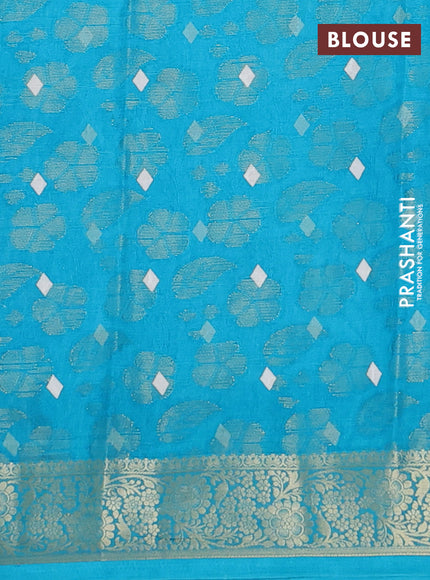 Semi dola saree cs blue with floral prints & zari weaves and zari woven border