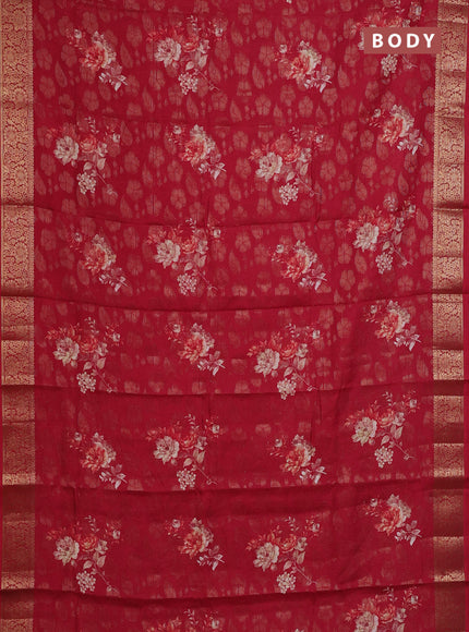 Semi dola saree maroon with floral prints & zari weaves and zari woven border