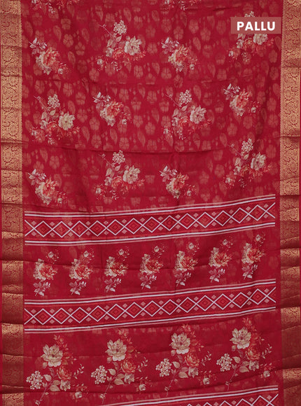 Semi dola saree maroon with floral prints & zari weaves and zari woven border