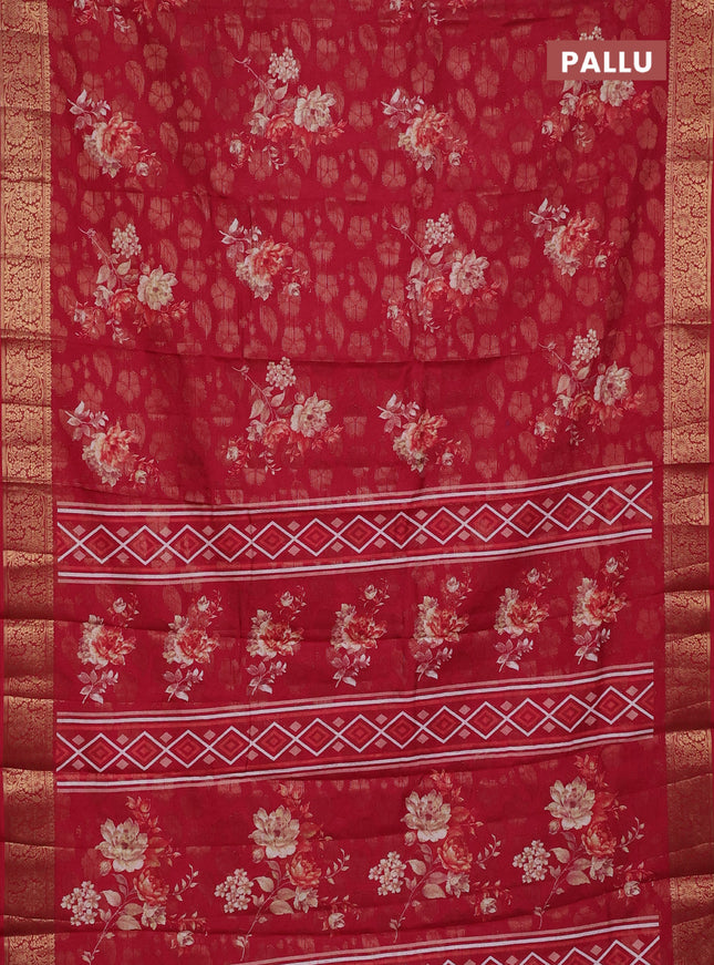 Semi dola saree maroon with floral prints & zari weaves and zari woven border