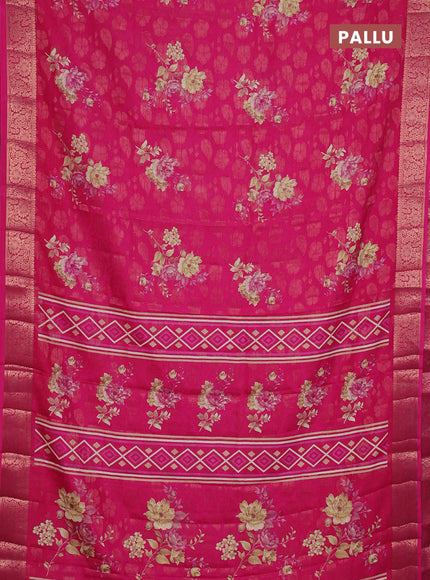 Semi dola saree pink with floral prints & zari weaves and zari woven border