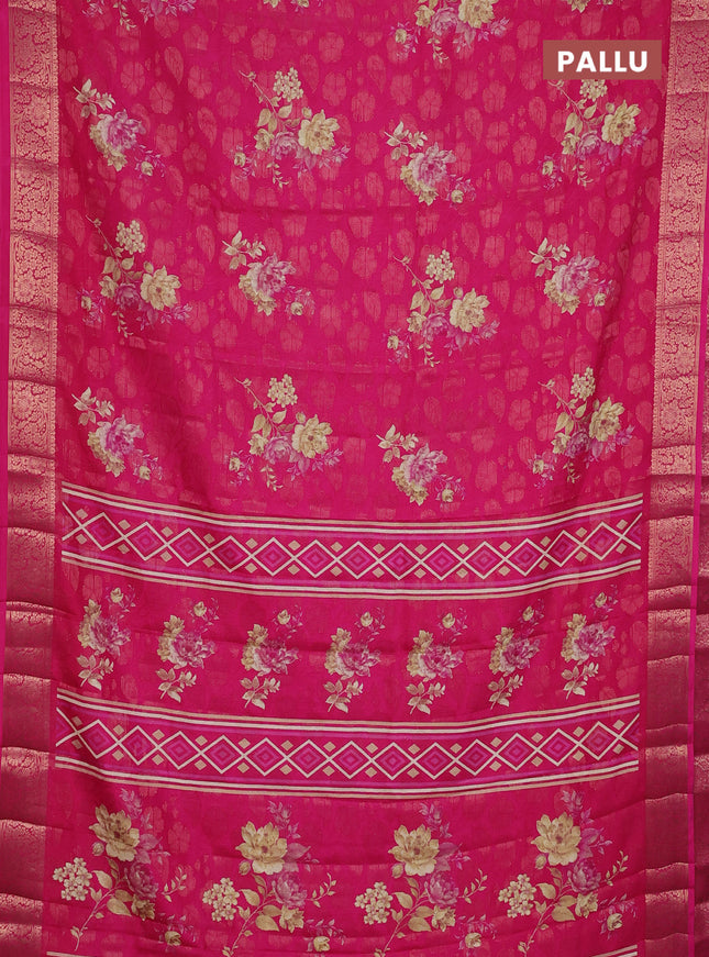 Semi dola saree pink with floral prints & zari weaves and zari woven border