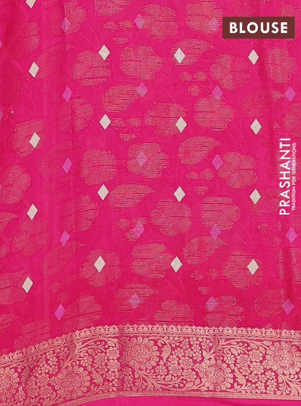 Semi dola saree pink with floral prints & zari weaves and zari woven border