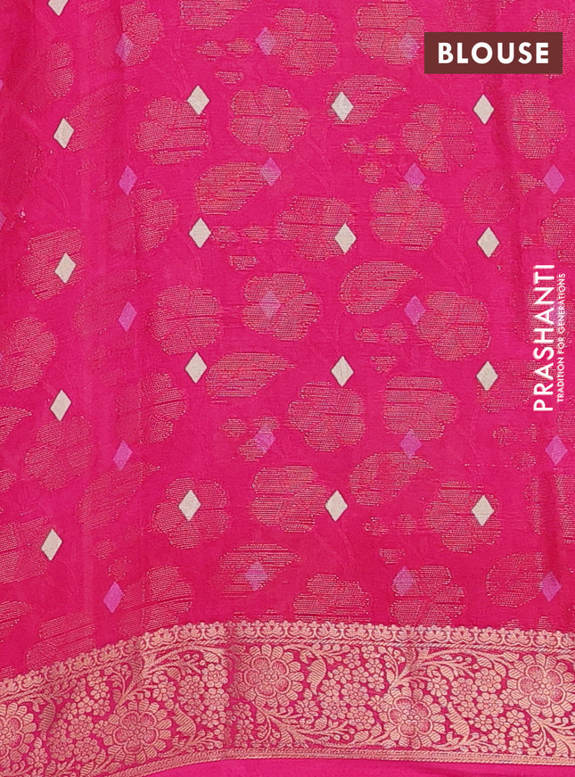 Semi dola saree pink with floral prints & zari weaves and zari woven border