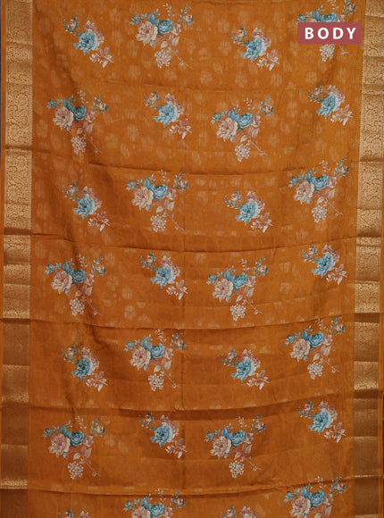 Semi dola saree mustard yellow with floral prints & zari weaves and zari woven border