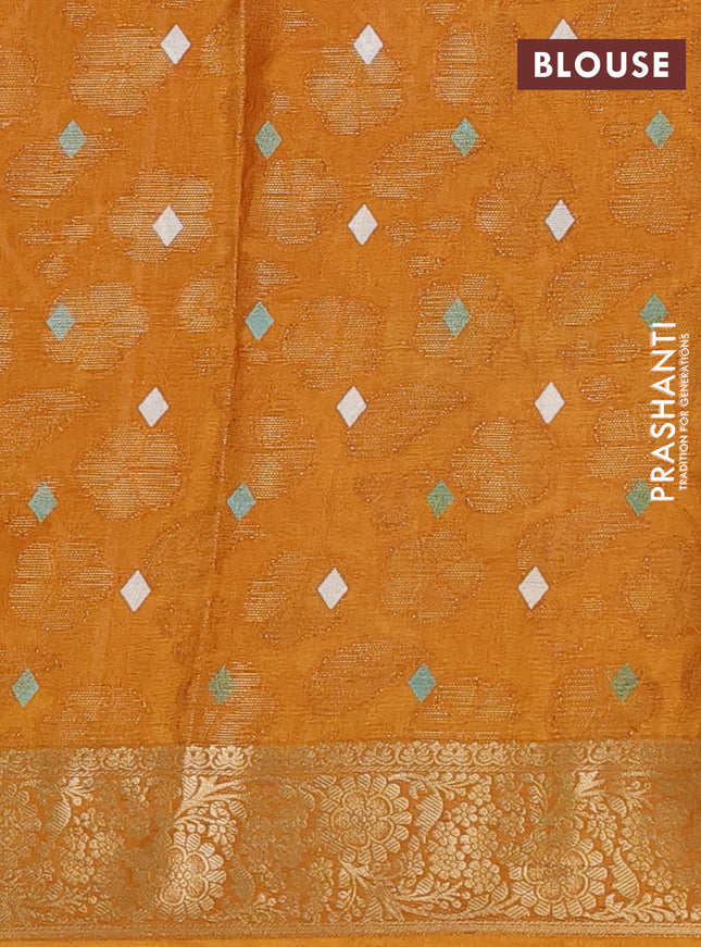 Semi dola saree mustard yellow with floral prints & zari weaves and zari woven border
