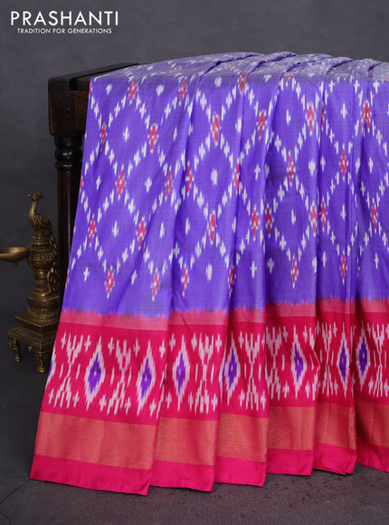 Pochampally silk saree blue shade and pink with allover ikat weaves and zari woven ikat border