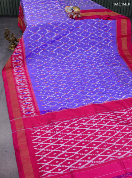 Pochampally silk saree blue shade and pink with allover ikat weaves and zari woven ikat border