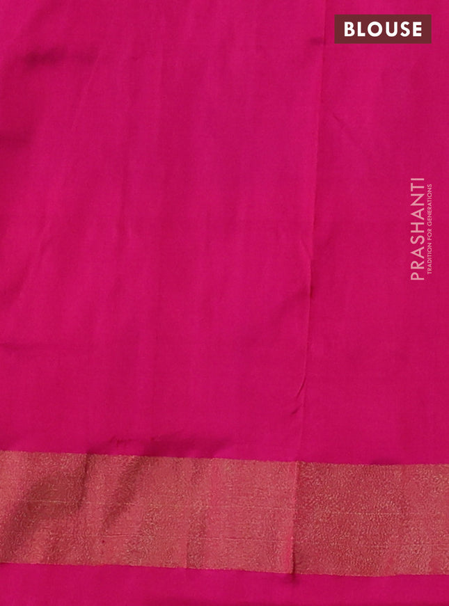 Pochampally silk saree blue shade and pink with allover ikat weaves and zari woven ikat border