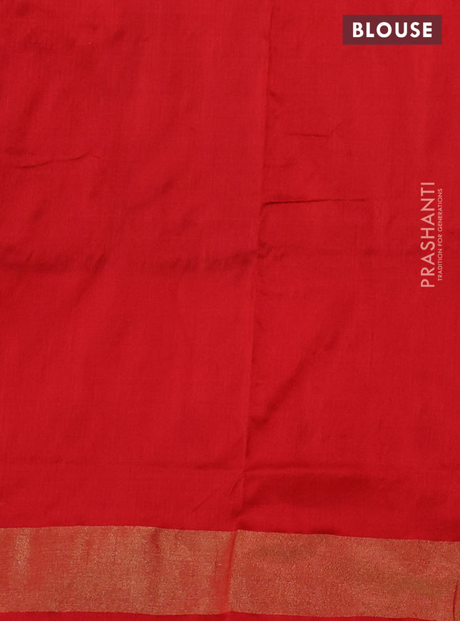 Pochampally silk saree blue and red with allover ikat butta weaves and ikat woven zari border