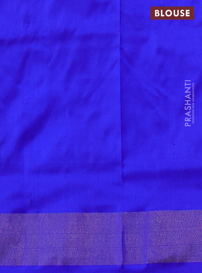 Pochampally silk saree red and blue with allover ikat butta weaves and ikat woven zari border