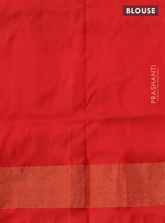 Pochampally silk saree green and red with allover ikat butta weaves and ikat woven zari border