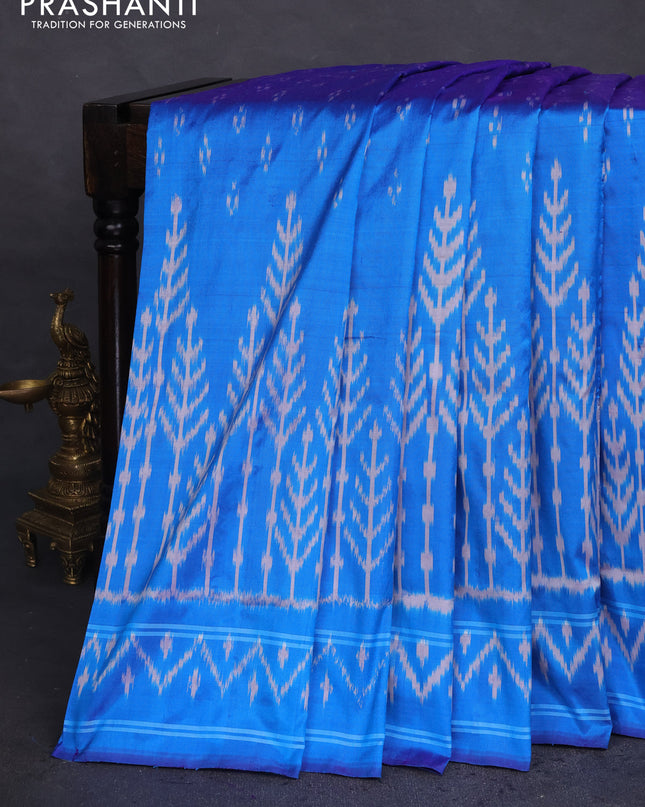Pochampally silk saree cs blue with allover ikat butta weaves and ikat woven border