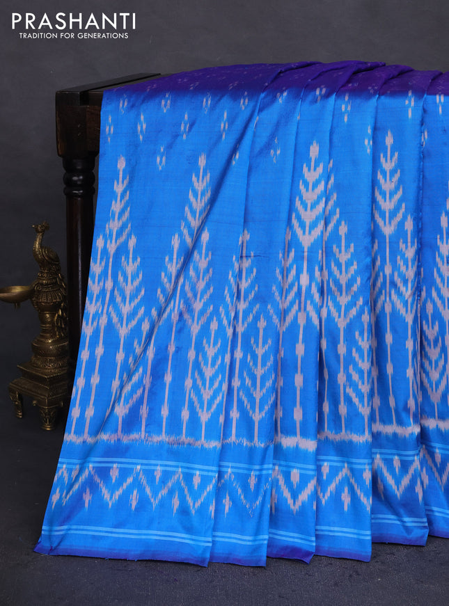 Pochampally silk saree cs blue with allover ikat butta weaves and ikat woven border