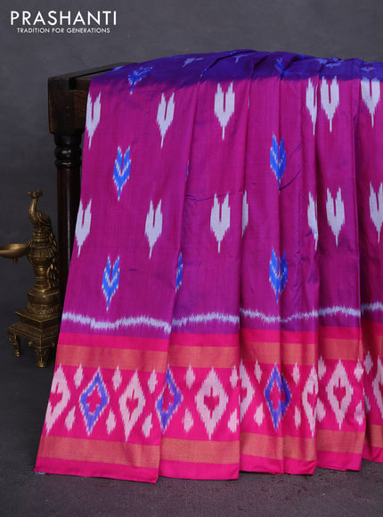 Pochampally silk saree purple and pink with allover ikat butta weaves and long zari woven ikat border