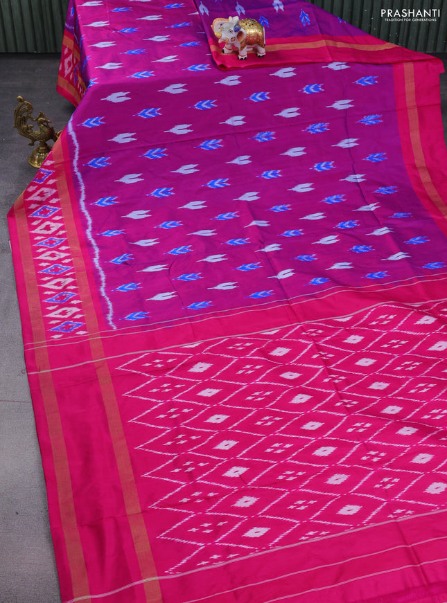 Pochampally silk saree purple and pink with allover ikat butta weaves and long zari woven ikat border