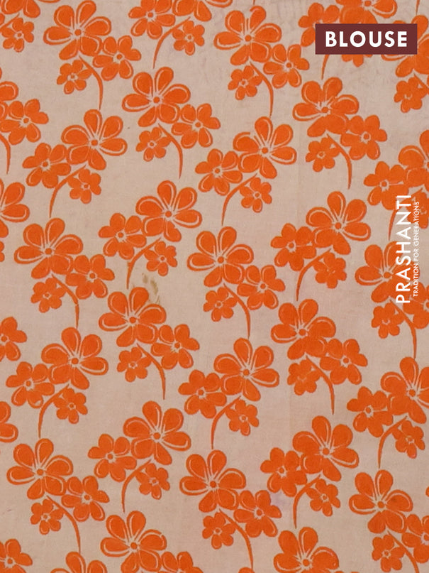 Kalamkari cotton saree orange and beige with allover prints and printed border