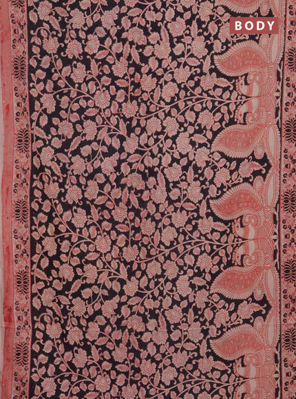 Kalamkari cotton saree black and beige with allover prints and printed border
