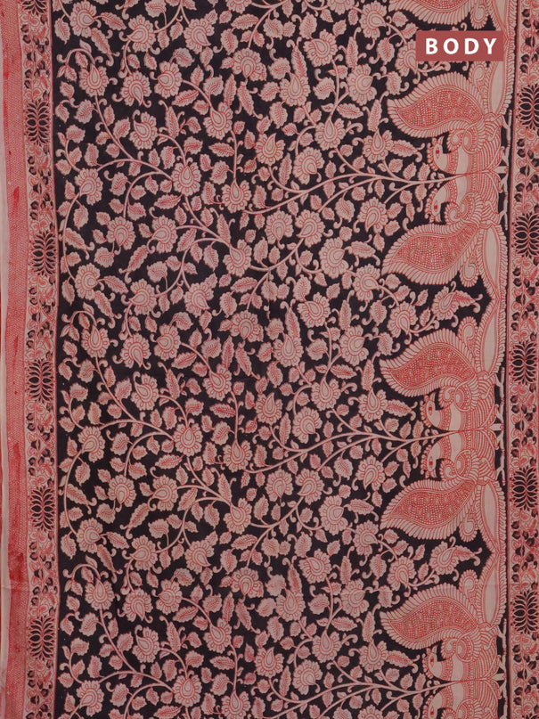 Kalamkari cotton saree black and beige with allover prints and printed border