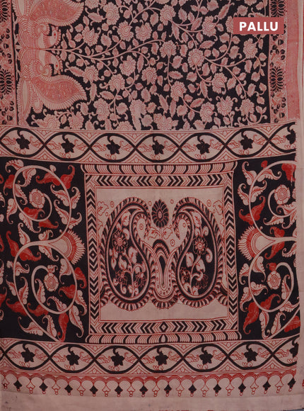 Kalamkari cotton saree black and beige with allover prints and printed border