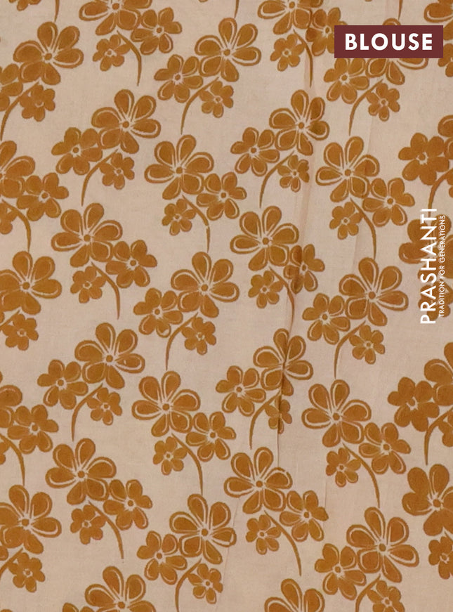 Kalamkari cotton saree dark mustard and beige with allover prints and printed border