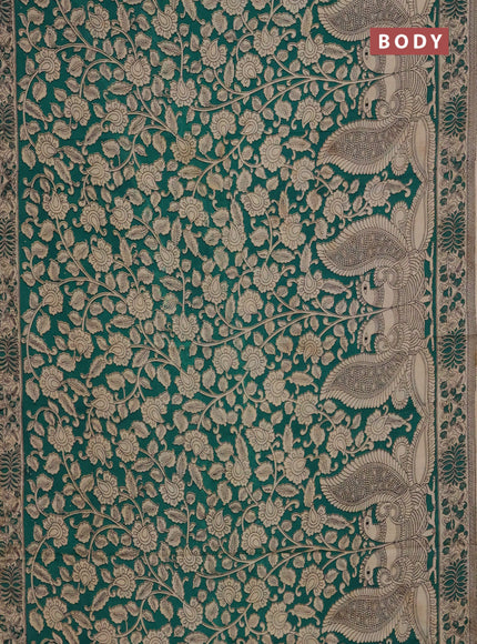 Kalamkari cotton saree green and beige with allover prints and printed border