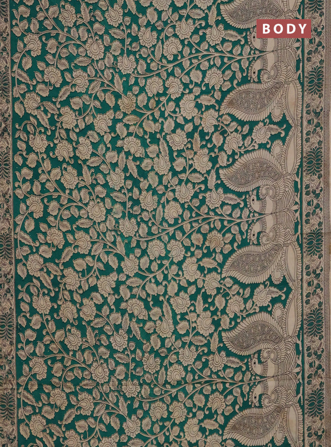 Kalamkari cotton saree green and beige with allover prints and printed border