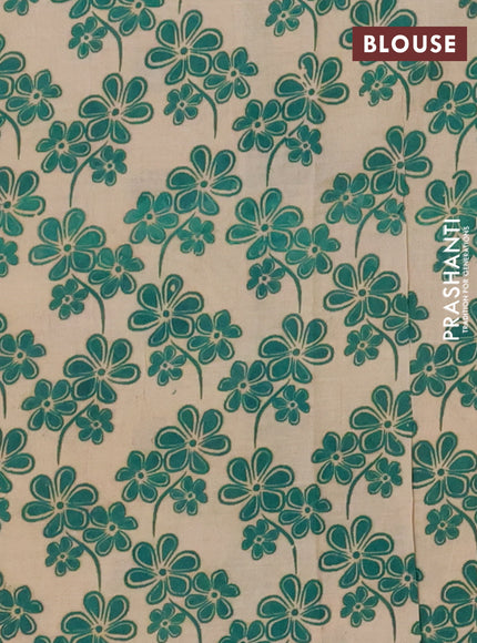 Kalamkari cotton saree green and beige with allover prints and printed border