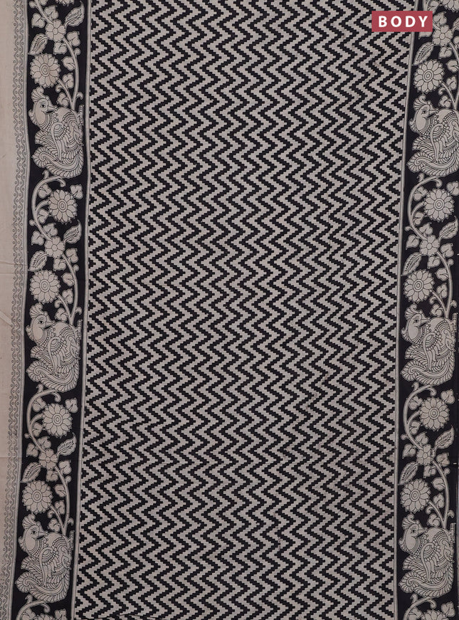 Kalamkari cotton saree beige and black with allover zig zag prints and printed border