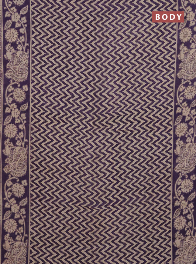 Kalamkari cotton saree beige and violet with allover zig zag prints and printed border