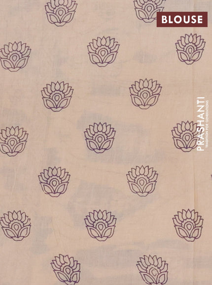 Kalamkari cotton saree beige and violet with allover zig zag prints and printed border
