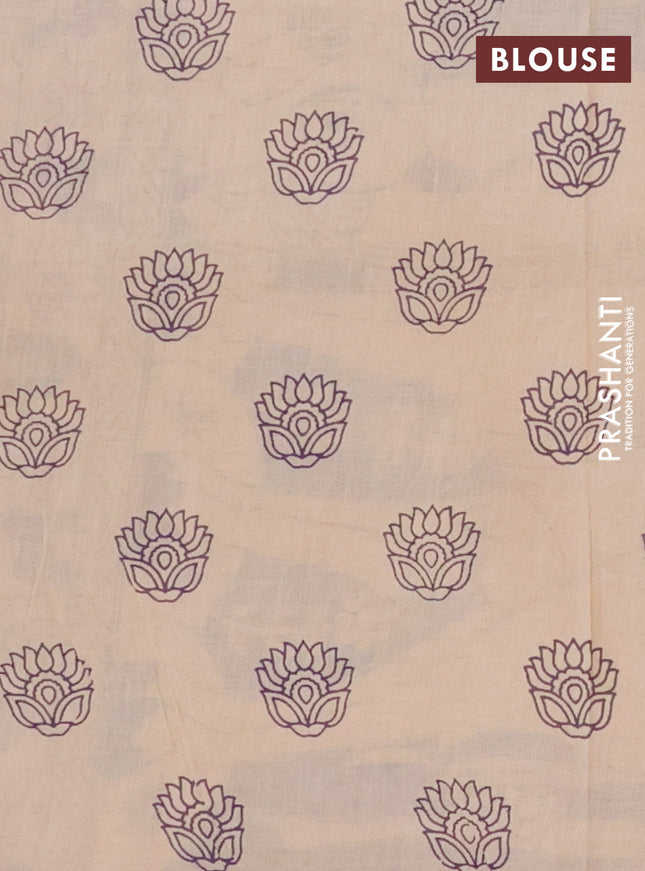 Kalamkari cotton saree beige and violet with allover zig zag prints and printed border