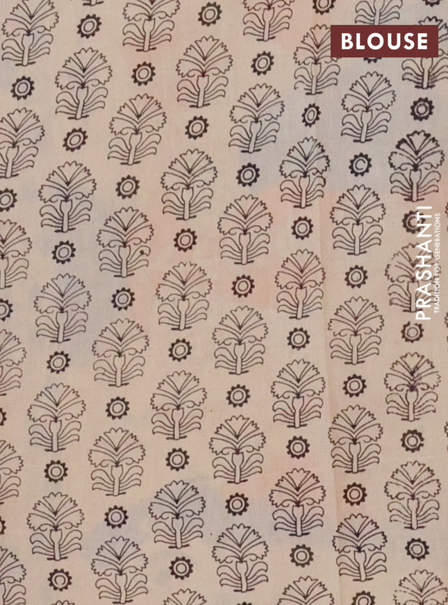 Kalamkari cotton saree blue and beige with allover prints and printed border