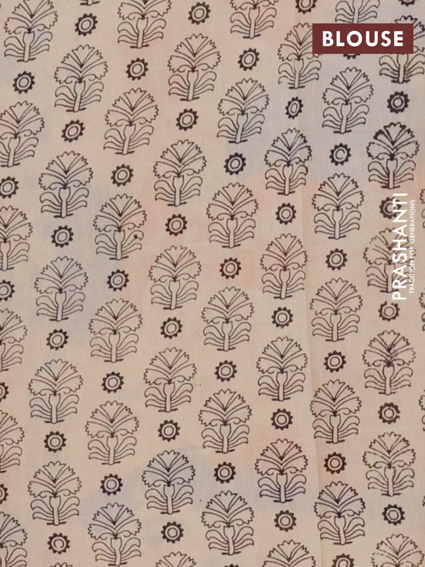 Kalamkari cotton saree blue and beige with allover prints and printed border