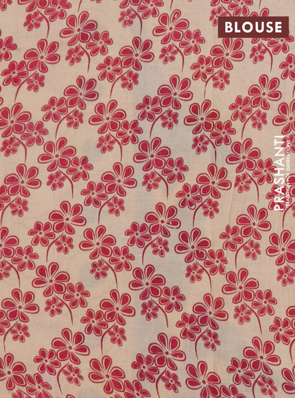 Kalamkari cotton saree beige and blue with allover prints and printed border