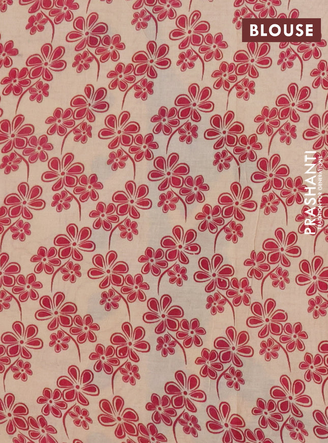 Kalamkari cotton saree beige and blue with allover prints and printed border