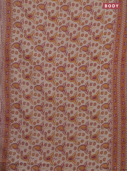 Kalamkari cotton saree beige and orange with allover prints and printed border